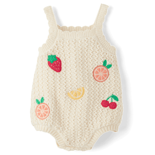 Baby Girls Crochet Applique Fruit Romper - Amalfi Coast - White