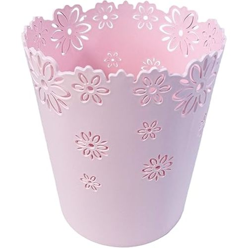 Wastebasket, Hollow Flower Shape Plastic Lidless Wastepaper Baskets Trash Can (Pink, Large)