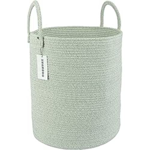 Cotton Rope Laundry Basket Hamper for Clothes Woven Storage Basket for Living Room Bedroom Boho Tall Rope Baskets for Blanket Toys Pillow Towels Baby Nursery Hamper Bin green