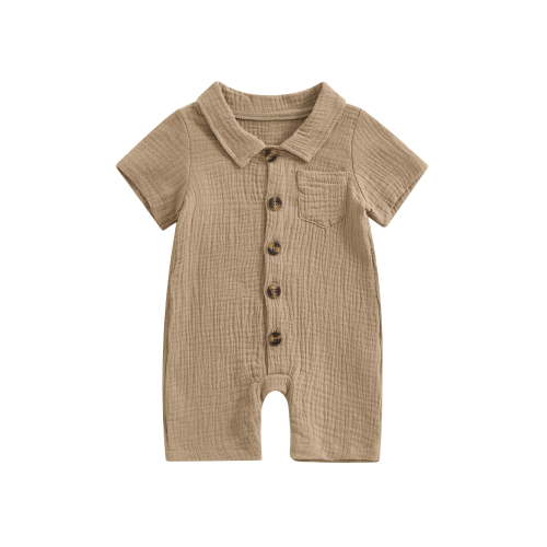 BemeyourBBs Newborn Baby Boy Girl Summer Clothes Infant Baby Boys Cotton Linen Outfit One Piece Romper Solid Color Lapel Short Sleeve Button Down Jumpsuit Shorts