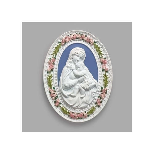 Madonna & Child Rose Border Della Robbia Plaque - 8"
