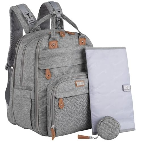 BabbleRoo Extra Large Diaper Bag Backpack, Expandable Baby Bag with Up to 50% More Capacity - Travel Essentials Baby Bag Tote with Changing Pad, Stroller Straps & Pacifier Case - Unisex, Denim Blue