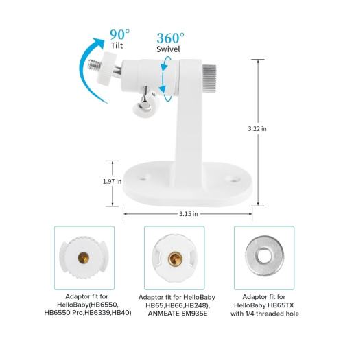 Adjustable Baby Monitor Mount for HelloBaby HB6550/ HB6560/ HB6240/ HB6148/ HB6339/ HB66/ HB65/ HB40, ANMEATE 549/SM935E, Universal Baby Monitor Wall Mount with Perfect View and Easy to Install