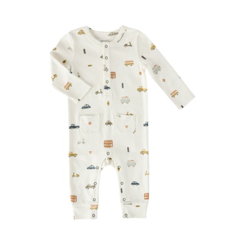 Henley Patch Pocket Organic Cotton Romper, 6-12M