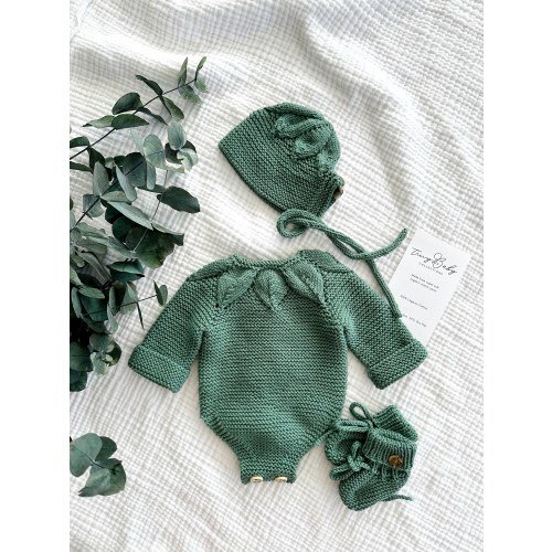 Knit Baby Romper Set, Hand Knitted Baby Outfit, New Baby Gift, Organic Cotton Baby Clothing, Baby Photo Prop, Newborn Coming Home Outfit