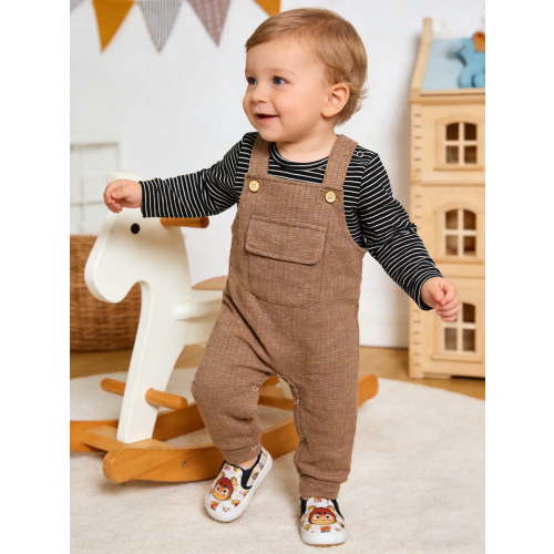 CARETOO Infant Baby Boy Clothes 0-18 Months Newborn Baby Clothes 2Pcs Romper Bodysuit Outfits Bib Overall Pants