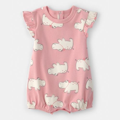 Baby Girl Hippo Short-Sleeve Romper - Pink | Carter’s Oshkosh Canada