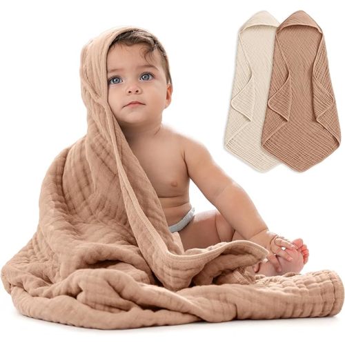 Comfy Cubs Toallas con Capucha para Bebé 2 Pzas, Grandes 81 x 81 cm – 6 Capas de Algodón Muselina 100% – Suaves y Absorbentes para Bebés, Niños y Niñas – Diseño Unisex Cedro y Arena : Amazon.com.mx: Bebé