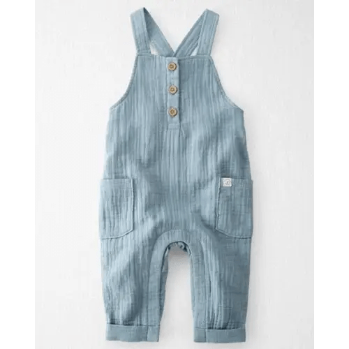 Baby Organic Cotton Gauze Overalls in Blue