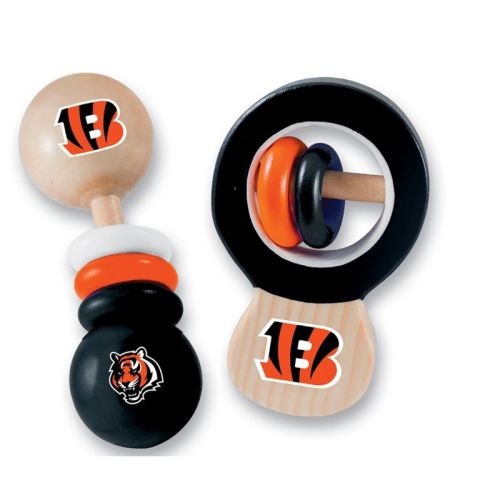 BabyFanatic Wood Rattle 2 Pack - NFL Cincinnati Bengals Baby Toy Set