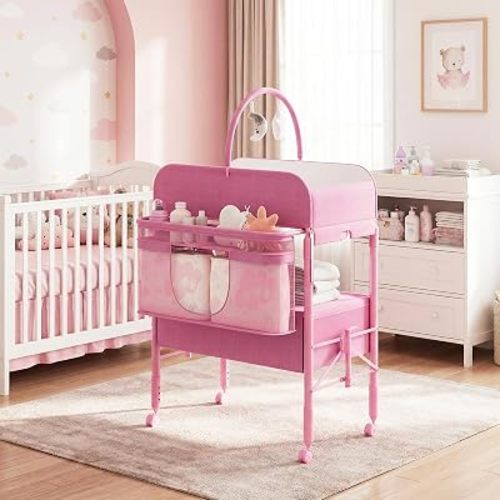 Garvee Portable Baby Changing Table with 2 Drawers, Foldable Changing Table with Waterproof Diaper Topper, Height Adjustable Diaper Changing Tables for Infant and Newborn
