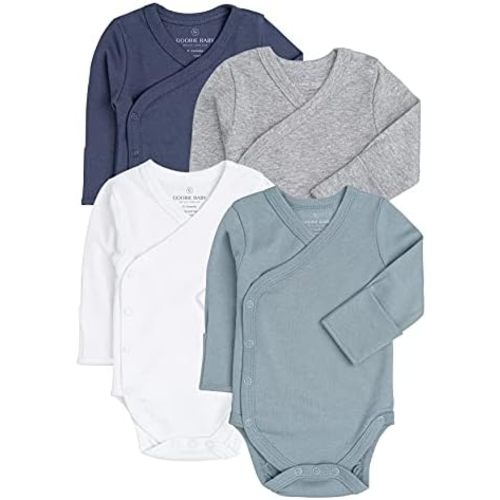 Baby Side Snap Kimono Bodysuit Set, Mitten Cuffs, 100% Cotton, Boy Girl, 4 Pack