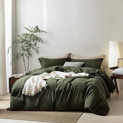 BDEAR 3Pcs Olive Green Duvet Cover Set Oversized King Size 120" W x 98" L