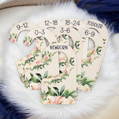 Tropical Floral Clothing Dividers, Hibiscus Palm Floral Baby Clothing Divider, Wood Wardrobe Divider, Nursery Closet Divider, Girl Tropical