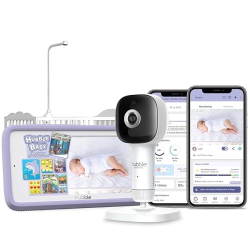 HUBBLE CONNECTED SkyVision AI Pro Baby Monitor — Baby Camera Monitor w/Covered Face, Rollover & True Cry Detection, Sleep Trainer, Soother & More — w/Touch Screen HD Parent Unit, Crib Mount System