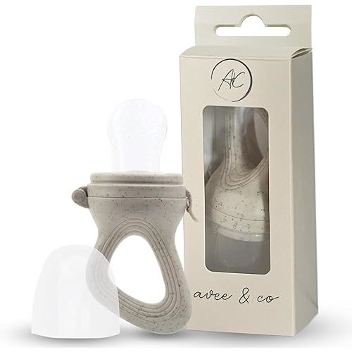Avee & Co Silicone Teething Pacifier and Fresh Fruit Feeder, Baby Pacifier for Teething, Toddler Teething Toy (Beige)