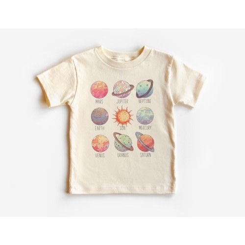 Solar System Toddler Shirt - Cute Abstract Planets Names Tee - Space Birthday Shirt - Boho Natural Kids Shirts