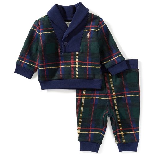Ralph Lauren Baby Boys Plaid Fleece Sweatshirt & Pants Set