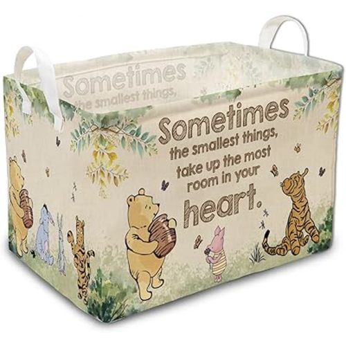 Vintage Winnie Nursery Hampers with Handles, the Pooh Storage Basket Decor, Winnie Baby Nursery Hamper Decor, Foldable Canvas for Bathroom and Bedroom SetClothes,Toys Bin