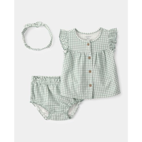 Baby Girl 3-Piece Gingham Top & Short Set - Green | Carter's