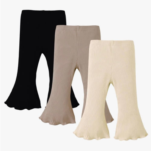 SOBOWO Baby Girl Flare Pants 3 Pack Toddler Solid Ribbed Ruffle Bell Bottoms Pants Trousers Fall Outfits