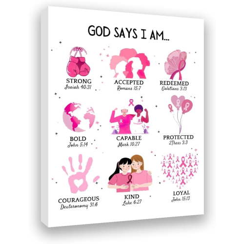 Inspirational Breast Cancer Survivor Gifts For Woman,Christian Canvas Wall Art With Bible Verse Scripture,Pink Ribbon Christian Home Decor 11.5 * 15 Inchs