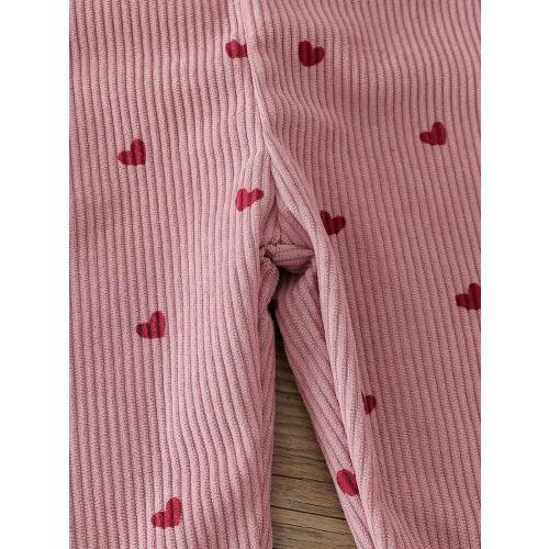 Baby Girls/Unisex Infant Toddler 0-3Y Spring/Autumn Heart Print Corduroy Overalls Set, Casual Style With Chest Pocket Decoration, Suitable For Outdoor Play And Leisure | SHEIN USA