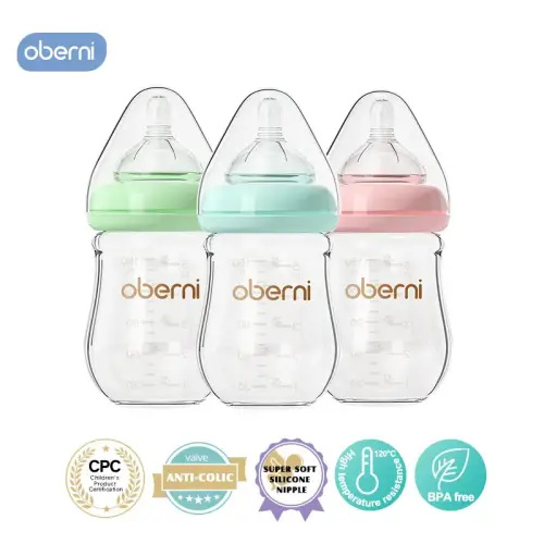 oberni Glass Baby Bottle, 150ml/5oz Anti-Colic & Eco-Friendly, Breastfeeding Bottle for Newborns with Natural Flow Silicone Nipple, Travel & Infant Care, Eco Friendly Bottle - TikTok Shop