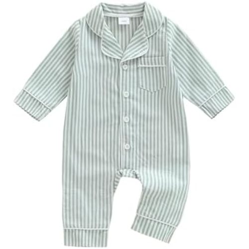 Kuriozud Baby Girl Boy Romper Pajamas Fall Winter Long Sleeve Button Down Pjs Newborn Infant Lapel Sleepwear Nightwear