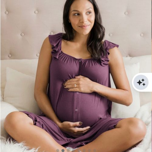 Ruffle Strap Labor & Delivery Gown | Burgundy Plum - Kindred Bravely