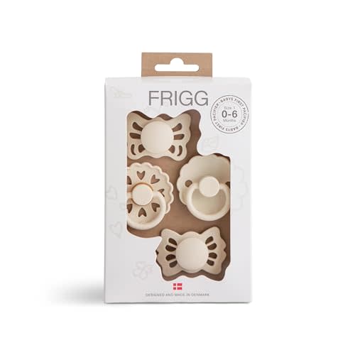 FRIGG Baby's First Pacifier​ - Floral Heart 4-Pack | Made in Denmark | BPA-Free (Cream, 0-6 Months)