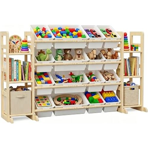 KiddoCood Large 100% Solid Wooden Kids Toy Storage Organizer, 60.2" W