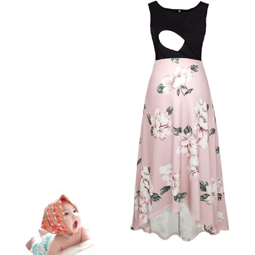 H&JOY Women Maternity Nursing Dress Spaghetti Midi Floral Dress Pregnancy Breastfeeding Maternity Summer Dress