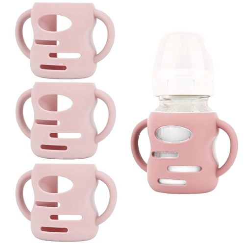 3 Pack Silicone Sleeves Compatible with Dr Brown Wide-Neck Glass Baby Bottles 5 OZ, Anti Breakage Silicone Handles Compatible with Dr. Brown's Glass Bottles for Babies (Pink, 5 OZ)