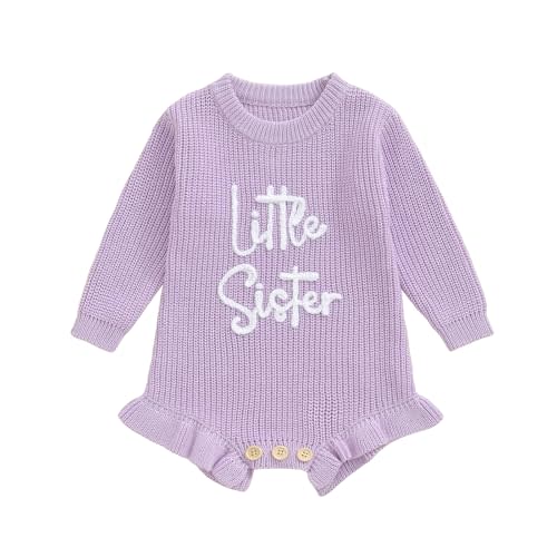 GINEVSAL Newborn Girl Boy Winter Clothes Little Sister/Brother Knit Sweater Romper Long Sleeve Round Neck Bodysuit Shirt