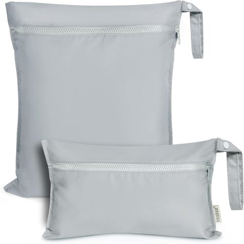 haakaa Waterproof Wet Bags for Baby Wet Dry Bags for Cloth Diaper, Swimsuit & Travel, 2pcs, Grey