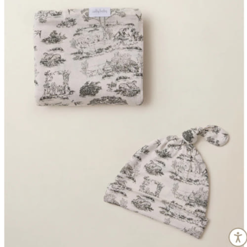 Charcoal Toile Swaddle + Hat Set
