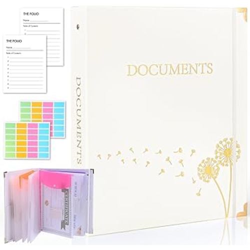 XKDOUS Aesthetic Document Organizer Linen Folio Folders with Pockets, 3-Ring Accordion Storage Binders Expanding File Folder for Important Papers, Documents and Files