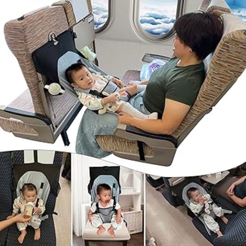 Baby Airplane Bed, Baby Travel Essentials for Flying, Toddler Airplane Seat Extender Must Haves, Plane Portable High Chair Harness Seat for Infant (Gray)