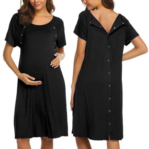 Avidlove, Women Maternity Nursing Nightgown, Short Sleeve, Black