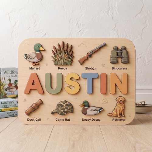 Personalized Duck Hunting Wooden Name Puzzle Toddler, Custom Mallard Duck Baby Gift, Name Puzzle Mallard Duck Call Retriever, Nursery Decor