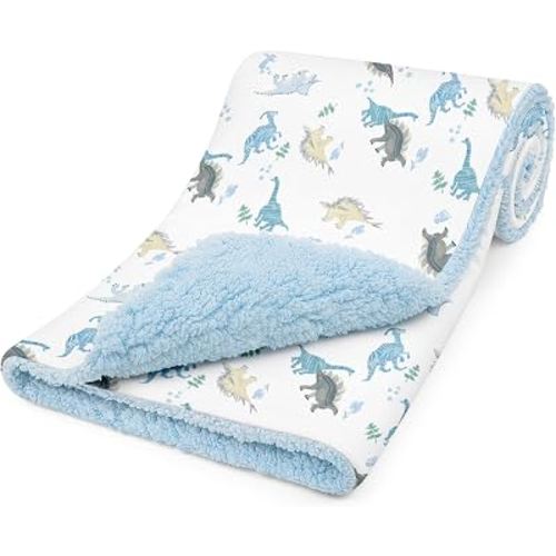 CIVARUA KIDS Fleece Baby Blankets for Boys & Girls, Infant Toddler Blanket | Soft Plush Small Receiving Blankets, Cozy Warm Newborn Sherpa Baby Blanket for Crib Stroller, essentials gift, Blue Dinosaur