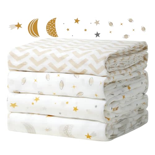 Momcozy Muslin Swaddle Blankets, Ultra Soft Neutral Baby Essentials Must Haves Registry Search, Breathable Large 47'' x 47'' Newborn Boys Girls Swaddle Receiving Blanket, Stellar Orbit