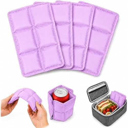 4Pcs Reusable Ultra‑Thin Ice Packs for Lunch Boxes & Cooler, 6"x4"x0.7" Leakproof Foldable Cooling Packs, Space‑Saving Cold Packs for Food Storage, Picnic