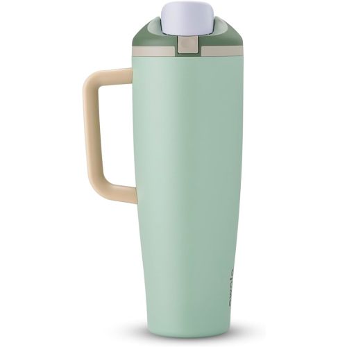 Owala FreeSip Tumbler Insulated Stainless Steel Water Bottle with Built-in Straw and Side Handle, For Travel, Work, School, and Sports, 40oz, BPA Free, Leak Proof, Eucalyptus