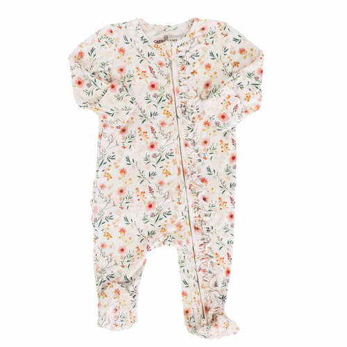 Winnie's Wildflowers Ruffle Zipper Footie | Caden Lane