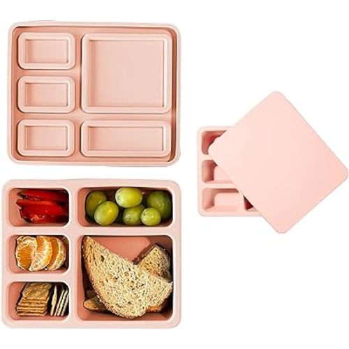Austin Baby Co Leak-Proof Bento Lunch Box for Kids – Silicone Kids Lunch Container with 5 Leakproof Compartments – Food-Safe Materials, Sturdy, Dishwasher Safe, and BPA Free