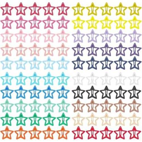 ECADY 100-Piece Metal Snap Hair Clips for Girls, Toddlers, and Kids - Perfect for Fine Hair, Thick Hair, and More - Featuring Fun Star Designs