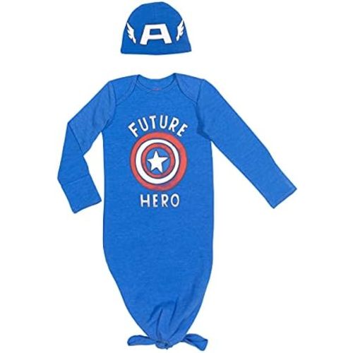 Marvel Avengers Spider-Man Captain America Baby Cosplay Sleeper Gown and Hat Newborn to Infant