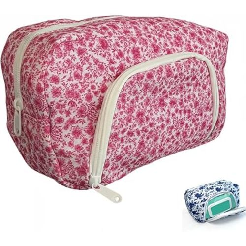 Cosmetics Bags, Travel Makeup Bag with Double Zipper, Stylish Multi-purpose Cosmetic Organizer Pouch for Accessories, Portable Storage Case for Daily Use(Pink)